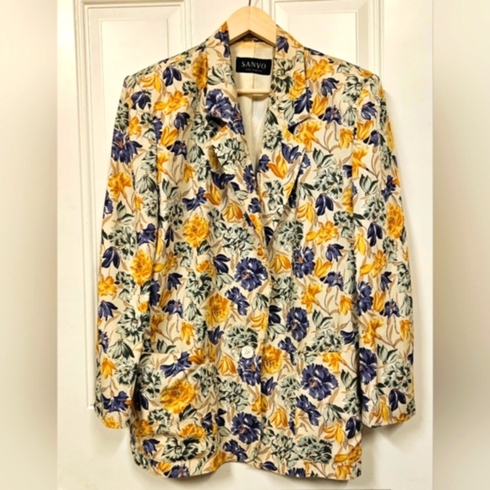 Vtg Sanyo tokyo new york Floral rayon blazer suit jackets made in Japan size 6
